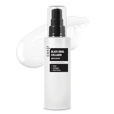Coxir Black Snail Collagen Emulsion, Black Rice, Snail Mucin, Collagen, Hyaluronic Acid, Lightweight Face Moisturizer, Firming, Nourishing, Korean Skin Care (100ml/3.38 Fl.Oz]