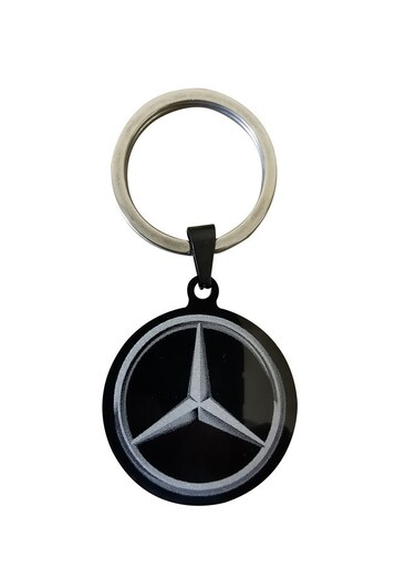 Mercedes-Benz Logo Keychain &ndash; Round Black Metal Design with Iconic Silver Star Emblem &ndash; Elegant and Durable Car Key Ring Accessory for Mercedes Owners and Luxury Auto Enthusiasts