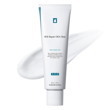 SOS Repair CICA Clinic Zinc Cream, 100,000ppm Zinc Oxide, Heal and Soothe Acne, Skin Barrier Repair, Moisture Barrier Cream, Non-Comedogenic, Korean Skincare, 50g, 1.76 oz.