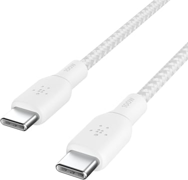 Belkin USB Type C to C Cable, 100W Power Delivery USB-IF Certified 2.0 USB C Charger Cable with Double Braided Nylon Exterior for iPhone 16, 15, iPad, MacBook, Galaxy, Pixel and More -2M, White