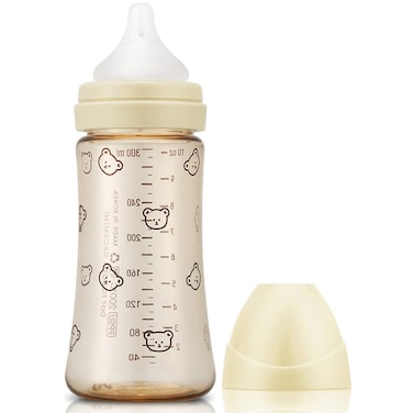 زجاجة رضاعة للأطفال من جروسميمي، مضادة للمغص، مناسبة للمواليد الجدد والرضع - حلمة سيليكون ناعمة تشبه حلمة الثدي، سهلة الإمساك، زجاجة حليب للأطفال - خالية من مادة BPA، سعة 10 أونصة (لون ذهبي نقي)