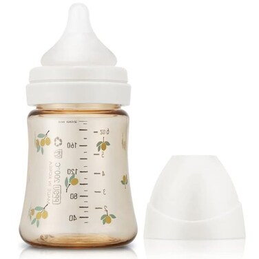 زجاجة رضاعة للأطفال من نوع Grosmimi PPSU، خالية من مادة BPA (6 أونصة، لون زيتوني/أبيض)
