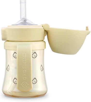 جروسميمي كوب قلاب مضاد للانسكاب ومضاد للانسكاب وخالي من مادة بي بي اس يو وBPA، 6 اونصة، شفاطة مرحلة 2 للاطفال الصغار (دب)
