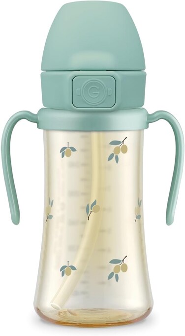 جروسميمي كوب بقشة زيتون للاطفال الرضع والاطفال من بي بي اس يو، 300 مل، خال من البيسفينول ايه، تصميم مانع للتسرب مع مقابض، امن للاستخدام في غسالة الصحون، لون اخضر فستقي