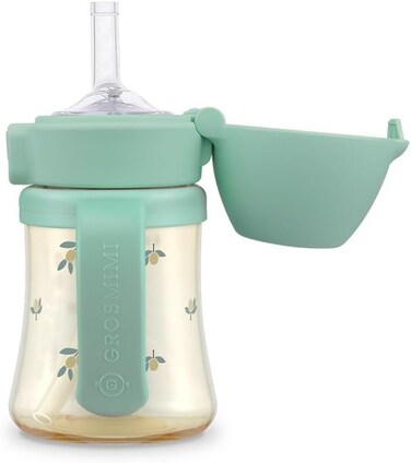 جروسميمي كوب قلاب مضاد للانسكاب ومضاد للانسكاب من البولي يوريثين الحراري وخالي من البيسفينول ايه، 6 اونصة، شفاطة مرحلة 2 للاطفال الصغار (زيتوني)