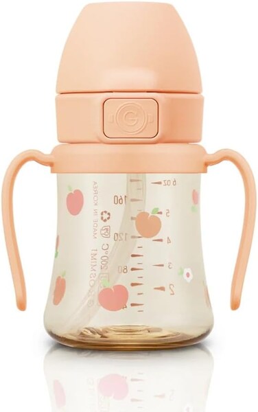 كوب GROSMIMI مضاد للانسكاب مع غطاء قابل للطي، مصنوع من PPSU، خالي من مادة BPA، سعة 6 أونصات، بقشة للمرحلة 2 للأطفال الصغار (زهرة الخوخ)