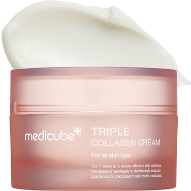 MedicubeTriple Collagen Cream - Hydrating &amp; Firming Moisturizer with Hyaluronic Acid, Premium Elastin, Shea Butter - Wrinkle Care &amp; Boosts Elasticity - Korean Skincare, 1.69 oz