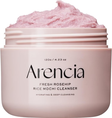 Arencia Rosehip Brightening Rice Mochi Face Cleanser &amp; Daily Scrub - Moisturizing, Exfoliating &amp; Deep-Cleansing - All Skin Types with Rice Powder &amp; Rice Water (120g)