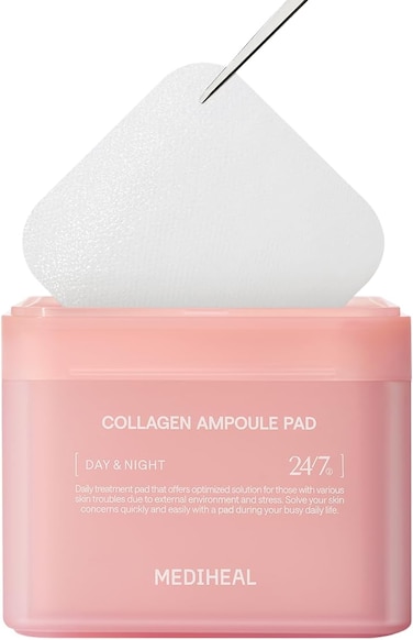 Mediheal Korean Collagen Ampoule Pad 100 Pads   Vegan Collagen &amp; Ceramide Skin Firming Toner Pads for Wrinkle Reduction &amp; Elasticity Restoration   Anti-Aging Face Pads