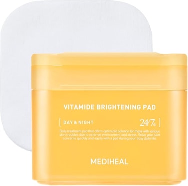 MEDIHEAL Vitamide Brightening Pad (100 Pads) - Hypoallergenic Pads with Niacinamide, Sea Buckthorn - Radiance Boosting for Clear, Illuminating Skin