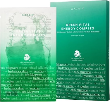 AXIS-Y Mugwort Green Vital Energy Complex Sheet Mask 27 ml Essence   5 pcs   Natural Ingredients   Soothing Mask   Hydrating Facial Mask Sheet   Korean Skincare   27ml / 0.91 fl. oz.