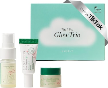 Axis-Y The Mini Glow Trio Dark Spot Correcting Travel Size Gift Set - Toner 0.41 Fl. Oz., Serum 0.169 Fl. Oz., Cream 0.169 Fl. Oz. - Vegan Korean Skin Care