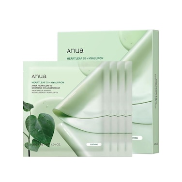 ANUA Heartleaf 70 Soothing Collagen Mask, Overnight Face Mask for Glass Skin, hyaluronic acid, Collagen, Soothing &amp; hydration Facial Mask for Sensitive Skin, Natural Color, Korean Skin Care (38g, 4ea)