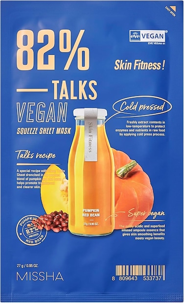 Missha Talks Vegan Squeeze Sheet Mask Skin Fitness, Vegan Cloth Masks For Tired Skin, 1 Piece