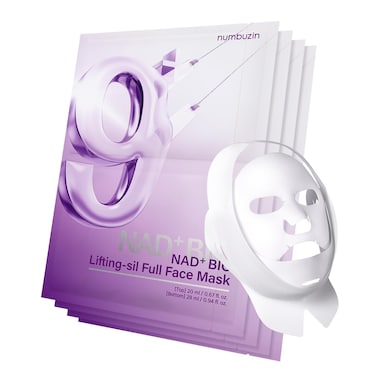 Numbuzin No.9 Sheet Mask   NAD+ BIO Lifting-sil Full Face Mask   Improves Jawline, Jowls, Wrinkles, Neck Lines   Peptides, NAD+, Collagen   Skin Firmness   4 Sheets + Lifting Band