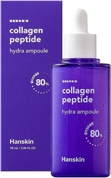 Hanskin Collagen Peptide Hydra Ampoule (90ml) Made With 80% Collagen Extract And 20% Peptide. Advanced Anti-Aging Formula To Repair Skin From Wrinkles And Fine Lines On Face And Neck Area