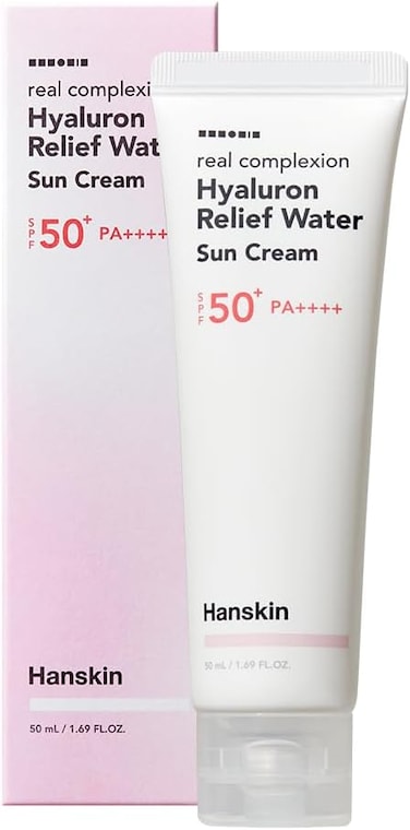 Hanskin Real Complexion Hyaluron Relief Water Sun Cream, 50ml, SPF 50+ PA++++, Hydrating &amp; Lightweight Sunscreen, Protects &amp; Moisturizes