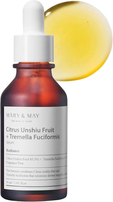Mary&amp;May Citrus Unshiu Fruit + Tremella Fuciformis Serum 1.01 Fl Oz / 30ml   VItamin Serum, Improves Skin Tone and Blemish, Recovering Glowy and Transparent Skin, Fragrance Free   EWG Green