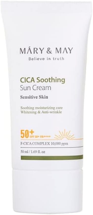 Mary&amp;May Vegan Cica Soothing Sun Cream SPF50+ PA++++ 1.69 fl.oz / 50ml   Korean Skincare, Vegan, Daily Moisturizing Sunscreen, Light finish, moisturizer, Only safe ingredients, marynmay&hellip;