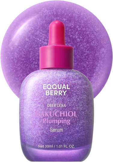 Eqqualberry Bakuchiol Plumping Serum - Pore And Wrinkle Minimizer With Bakuchiol, Retinol Alternative For Sensitive Skin, Enhances Firmness And Elasticity With Ceramide And Peptides, 1.01oz / 30ml