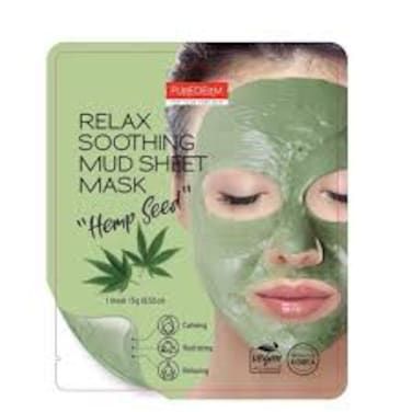 PUREDERM RELAX SOOTHING MUD SHEET MASK HEMP SEED 1`s