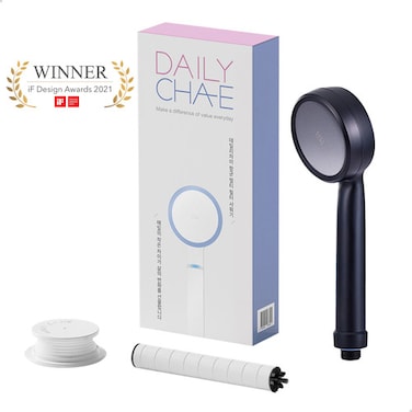 DailyCha-E Korean Multi Filtered Shower Head - Twin Shower Filter System - High Pressure Shower Head - Water Filter for Hair Loss - Chlorine Removal (Black)