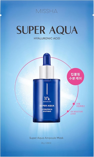 Missha Super Aqua Ampoule Face Mask, For Deep Moisture, Radiant Shine, With Hyaluronic Acid &amp; Botanical Extracts, To Revitalises &amp; Smooths Skin, 1 Piece
