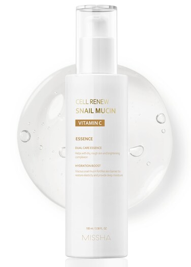 MISSHACell Renew Snail Mucin Vitamin C Essence Serum 3.38 Fl oz - Hydrating Korean Skincare for Glass Skin, Snail Mucin Serum for Improved Skin Texture &amp; Complexion