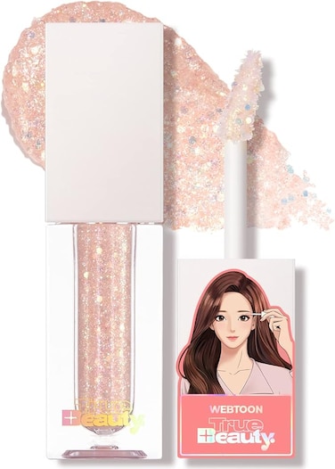 AMTS Webtoon True Beauty - 01 Some Love   Liquid Pink Gold Chunky Glitter Eyeshadow   Highlighter, K-Drama Korean Makeup, Highly Pigmented, Long Lasting Shimmer
