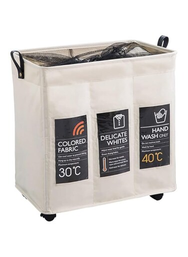 Laundry Basket Clothes Sorter Organizer Laundry Cloth Hamper Foldable 3 Section Dirty Clothes Basket Laundry Hamper Bin Easy to Move with Wheels and Handle for Bedroom Dorm Home