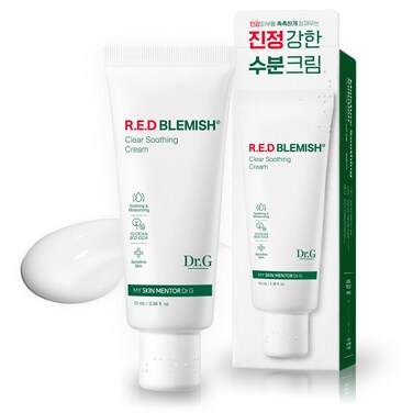 Dr.G RED Blemish Clear Soothing Cream, 70ml - Moisturizing Recovery Cream for Sensitive Acne-Prone Skin; Cica Soothing Moisturizer, Korean Skin Care, Korean Skincare, Kbeauty, K Beauty, Korean Beauty