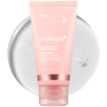 MedicubeCollagen Overnight Wrapping Peel Off Facial Mask Pack - Elasticity &amp; Hydration Care, Reduces Sagging &amp; Dullness - Hydrolyzed Collagen For Glowing Skin - Korean Skin Care, 2.53 fl.oz