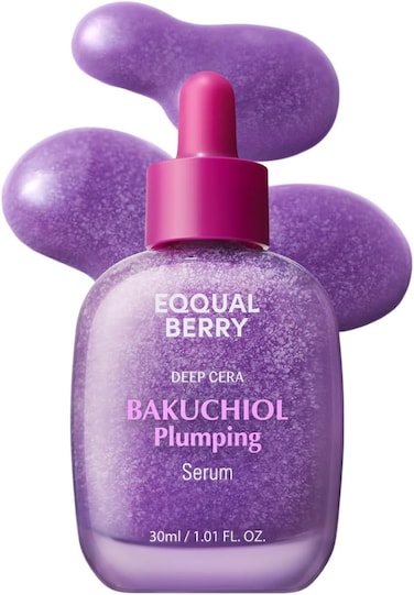 EQQUALBERRY Bakuchiol Plumping Serum &ndash; Pore and Wrinkle Minimizer with Bakuchiol   Retinol Alternative for Sensitive Skin   Enhances Firmness and Elasticity with Ceramide and Peptides, 1.01oz / 30ml