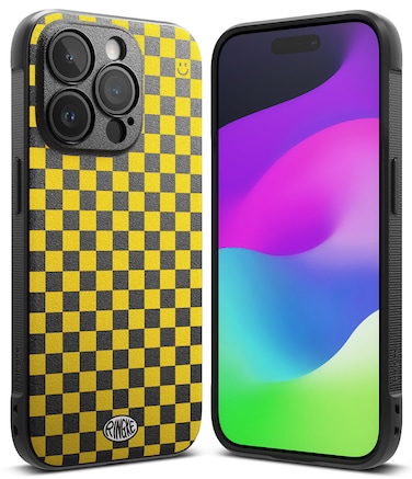 iPhone 15 Pro Max Case Cover   Onyx Design Series   Checkerboard Yellow