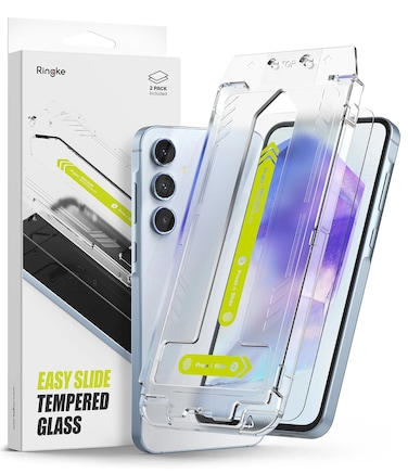 Galaxy A55 5G Screen Protector Easy Slide Tempered Glass 2 Pack, W Installation Jig