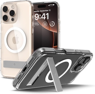 Spigen Ultra Hybrid S MagFit for iPhone 16 Pro MAX case cover with Kickstand [MagSafe compatible] - Crystal Clear