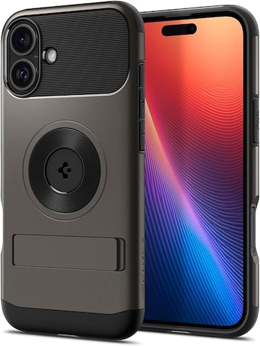 Spigen Slim Armor MagFit for iPhone 16 Plus case cover with Kickstand MagSafe compatible (2024) - Gunmetal