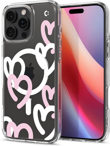 Spigen Ultra Hybrid MagFit designed for iPhone 16 Pro Max case cover [MagSafe compatible] (2024) - Hearts White Pink