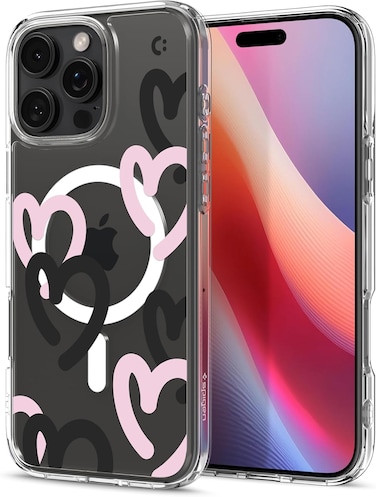 Spigen Ultra Hybrid MagFit designed for iPhone 16 Pro case cover [MagSafe compatible] (2024) - Hearts Black Pink