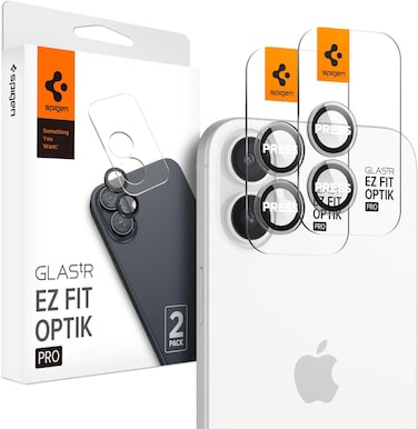 Spigen GLAStR EZ-Fit Optik Pro for iPhone 16 and iPhone 16 PLUS Camera Lens Screen Protector [2 PACK] - Crystal Clear