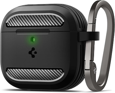Spigen Rugged Armor designed for AirPods 4 case cover (2024) Shockproof Protective with Carabiner - Matte Black
