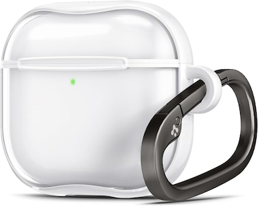 Spigen Ultra Hybrid designed for AirPods 4 case cover (2024) Protective Clear Anti-Yellowing with carabiner - Jet White
