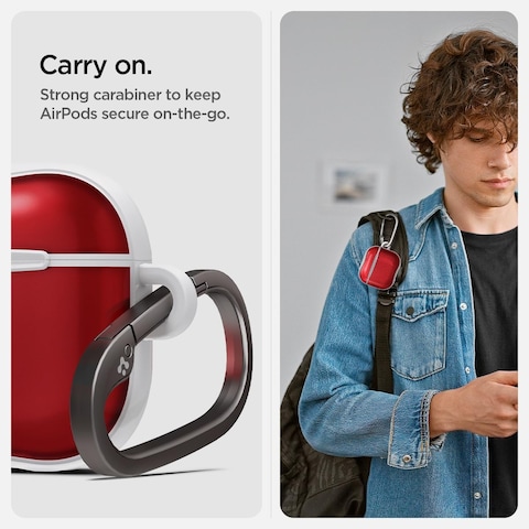 Spigen Ultra Hybrid designed for AirPods 4 case cover (2024) with carabiner - Classic C1 Ruby