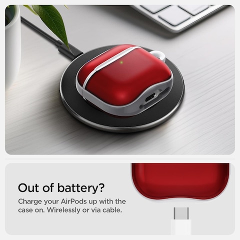 Spigen Ultra Hybrid designed for AirPods 4 case cover (2024) with carabiner - Classic C1 Ruby