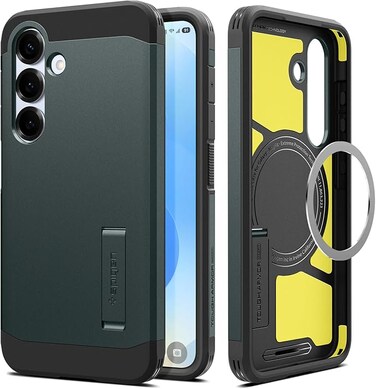 Spigen Tough Armor MagFit for Samsung Galaxy S25 case cover [MagSafe Compatible] - Abyss Green