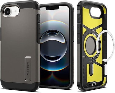 Spigen Tough Armor MagFit AI designed for iPhone 16E case cover (2025) MagSafe compatible - Gunmetal