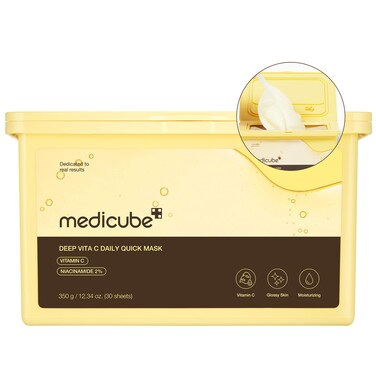 MedicubeDeep Vita C Daily Quick 30 Sheet Masks - Vegan Certified, Quick Dispenser, Triple Vitamin Complex For Radiance and Hydration - Korean Face Masks