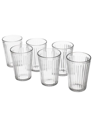Clear Glass Drinking Glass, 31 cl, Timeless Pleated Design, 6-Pack