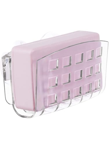 iDesign BPA-Free Plastic Kitchen Sink Suction Sponge Holder - 2.3" x 5.2" x 3.7", Clear