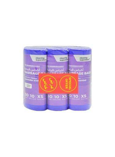 superstore Multi-Purpose Fragrance Scented Garbage Bag Roll for Garbage Bin/Dust Bin/Waste Basket/10 Gallons/30 Bags/54x60 cm/Lavender (Pack Of 3)